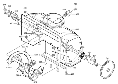 Auger Housing Diagram and Parts List for 620301X4NA 2002 Briggs and Stratton Snow Blower